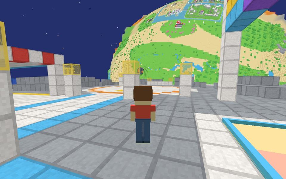 The Moon base, with the round Earth filling the sky above it